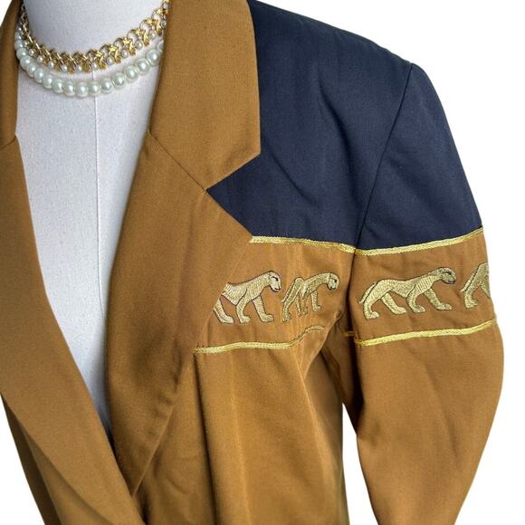 Vintage Stephanie Queller lioness blazer jacket size 14 large tan black gold - Picture 2 of 9